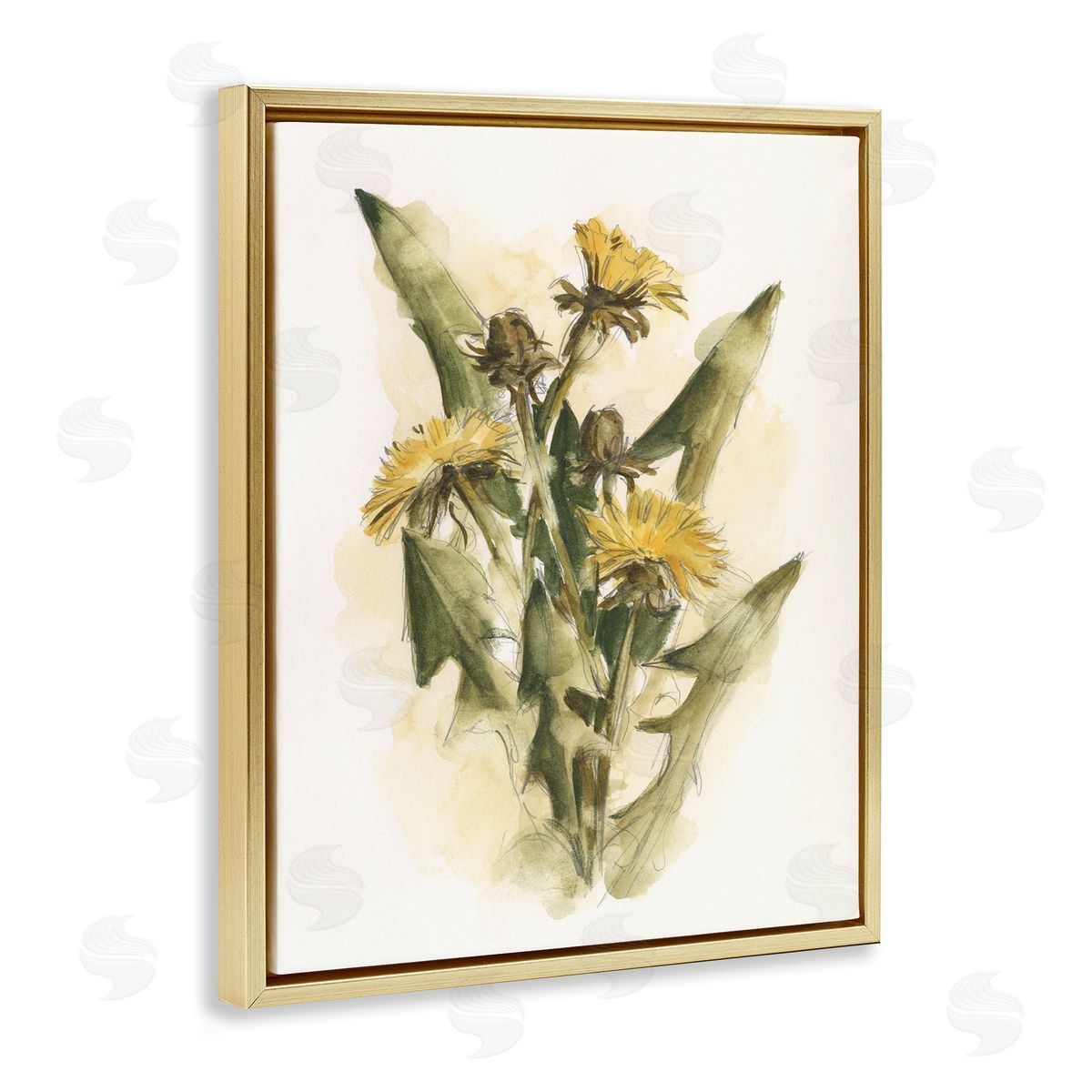 Cottage Buttercup Flowers Gold Floating Frame Canvas Wall Art, Home Decor by Ethan Harper