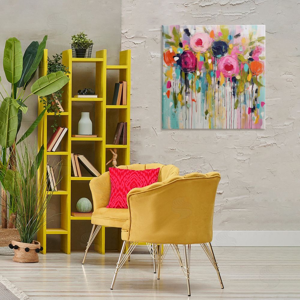 Irena Orlov Paint Drip Roses Canvas Wall Art Print in Room