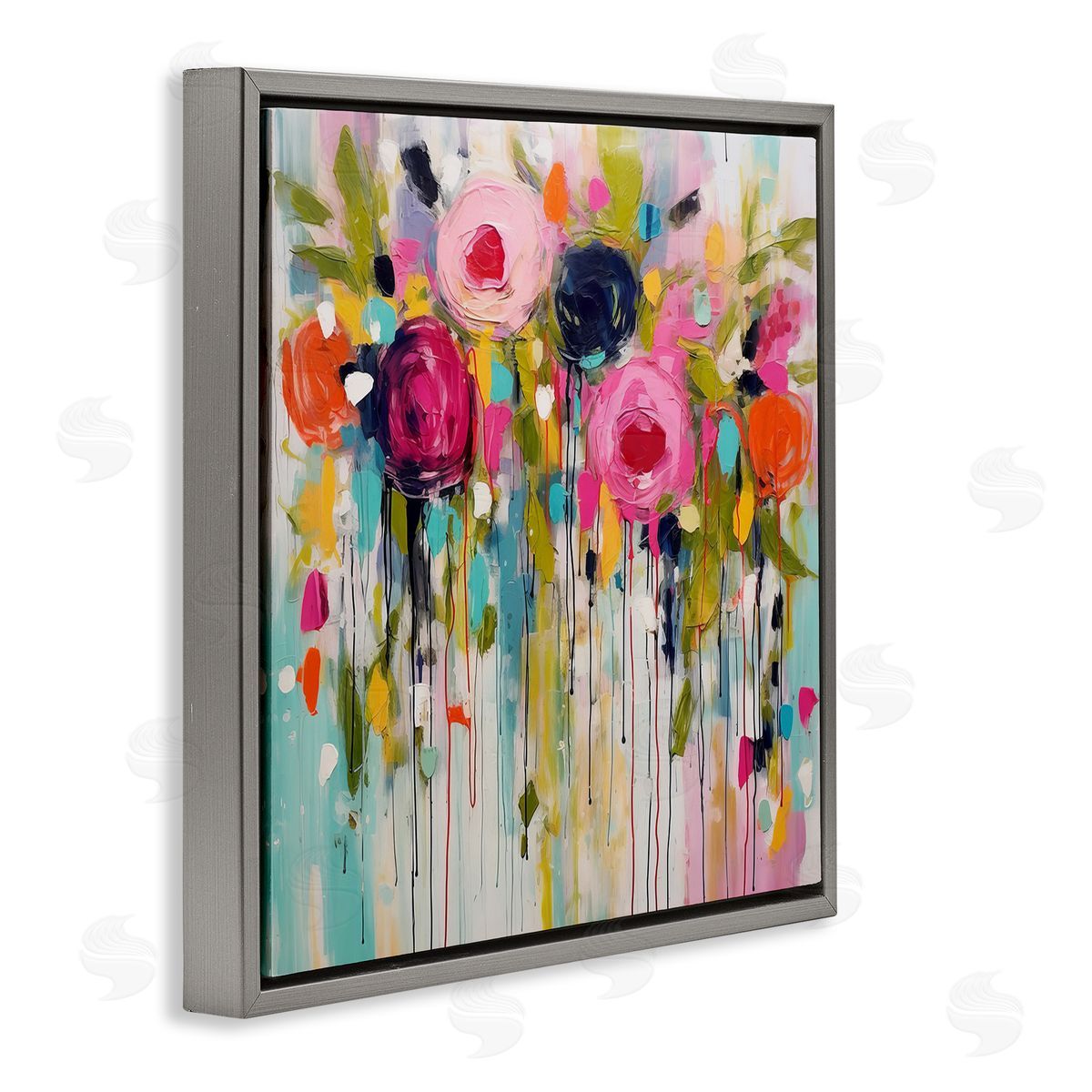 Irena Orlov Paint Drip Roses Gray Floating Frame Canvas Wall Art Print