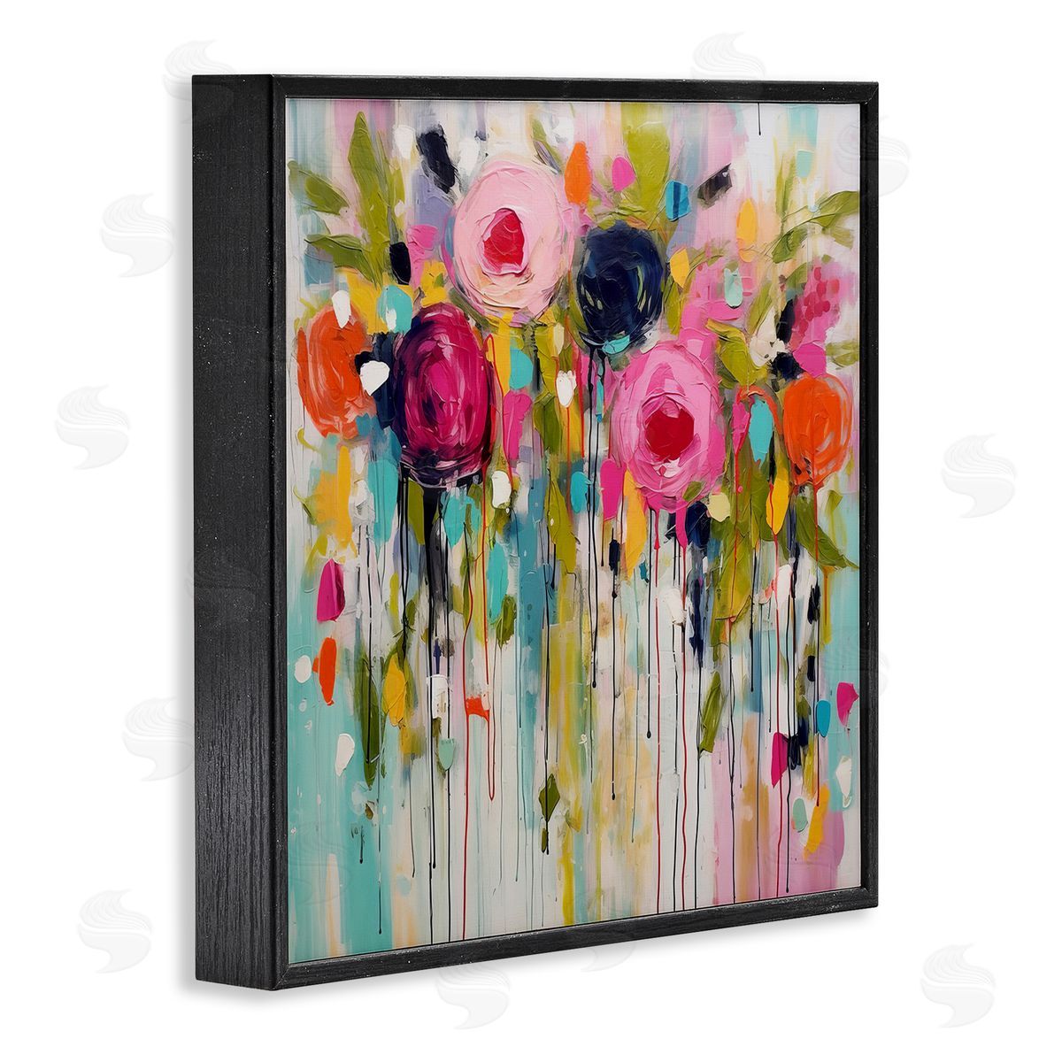 Irena Orlov Paint Drip Roses Black Framed Giclee Wall Art Print