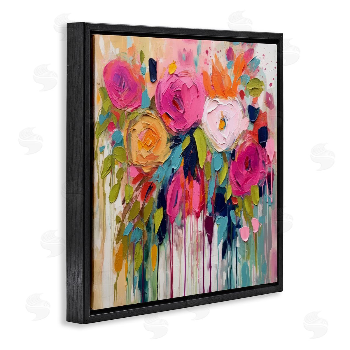 Urban Paint Bouquet Black Floating Frame Canvas Wall Art, Home Decor by Irena Orlov