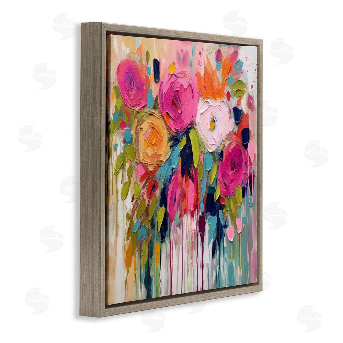 Urban Paint Bouquet Brown Floating Frame Canvas Wall Art, Home Decor by Irena Orlov