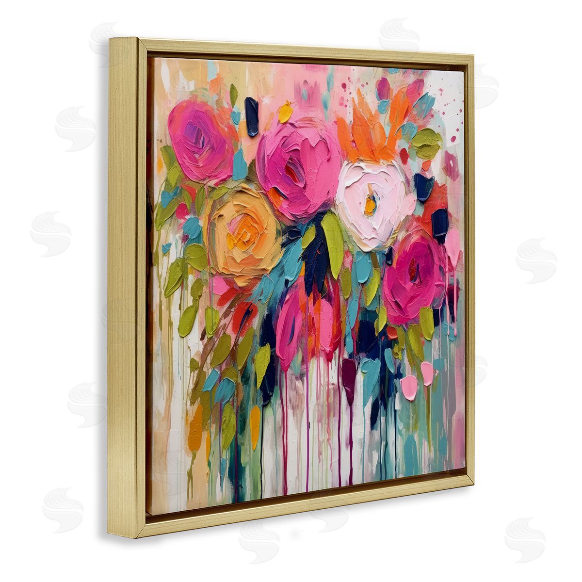Urban Paint Bouquet Gold Floating Frame Canvas Wall Art, Home Decor by Irena Orlov