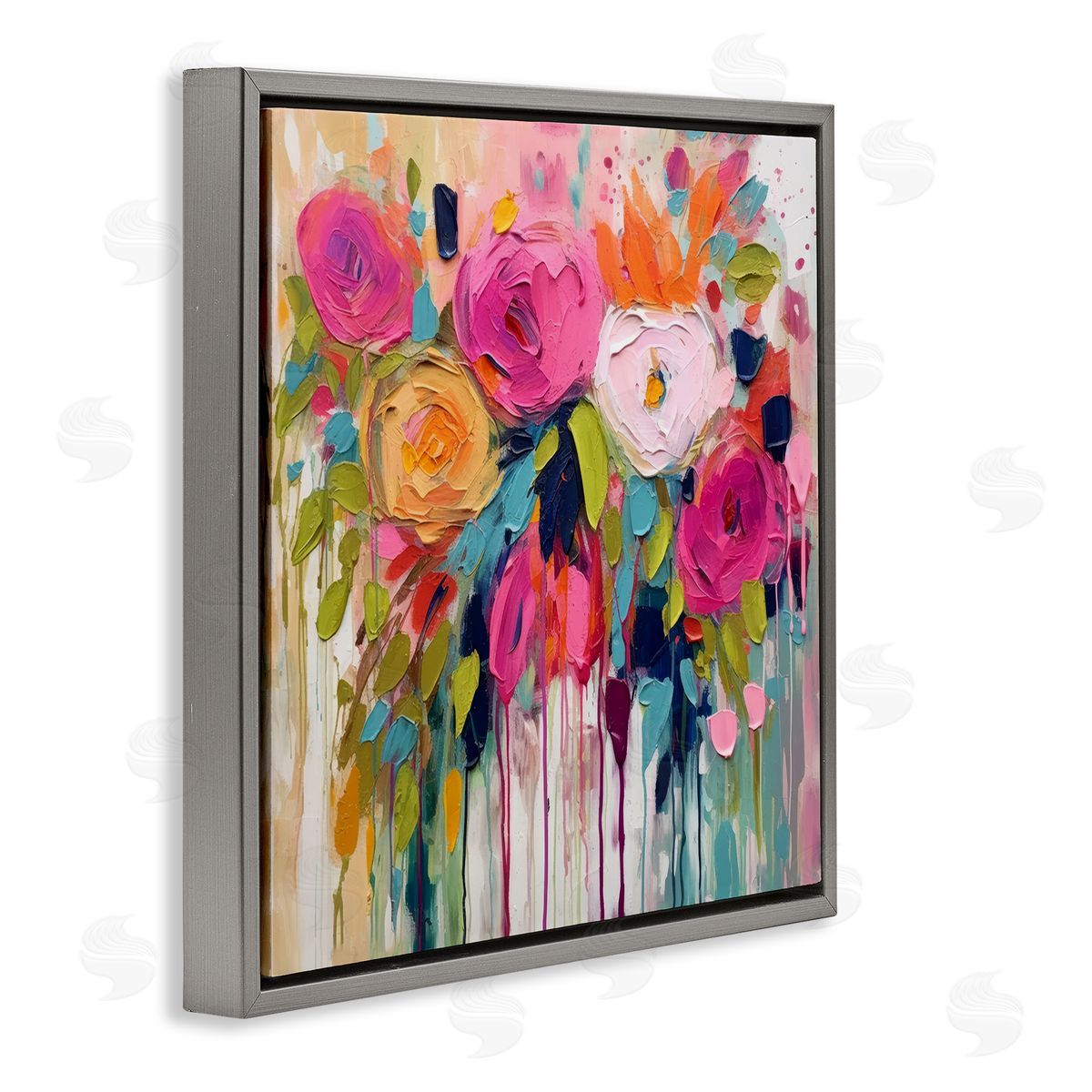 Urban Paint Bouquet Grey Floating Frame Canvas Wall Art, Home Decor by Irena Orlov
