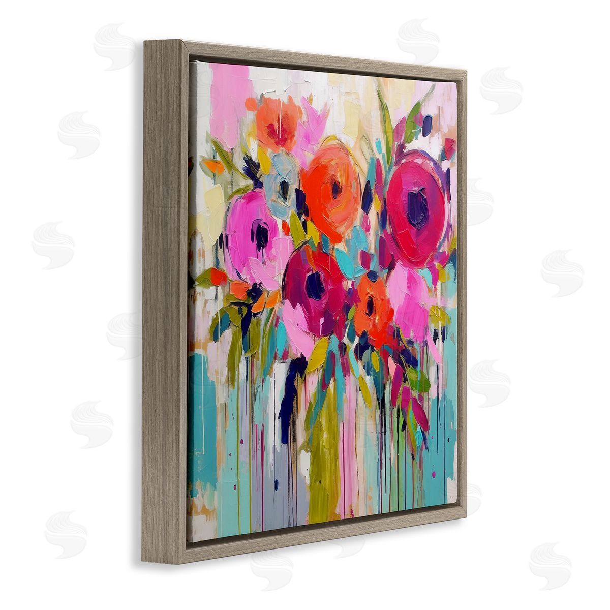 Irena Orlov Bold Drip Roses Brown Floating Frame Canvas Wall Art Print