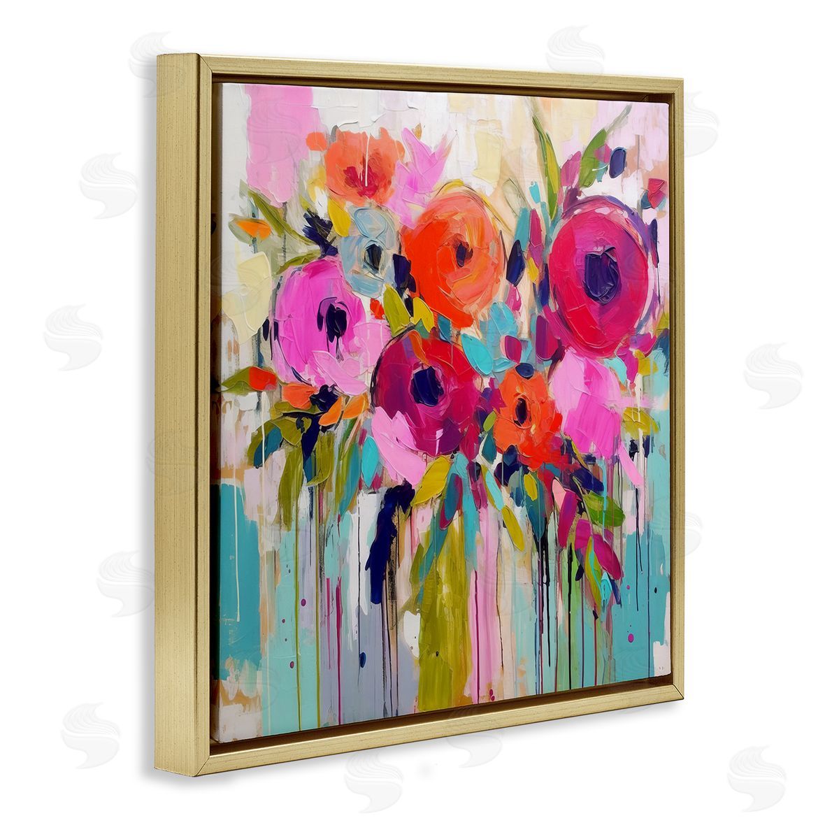 Irena Orlov Bold Drip Roses Gold Floating Frame Canvas Wall Art Print