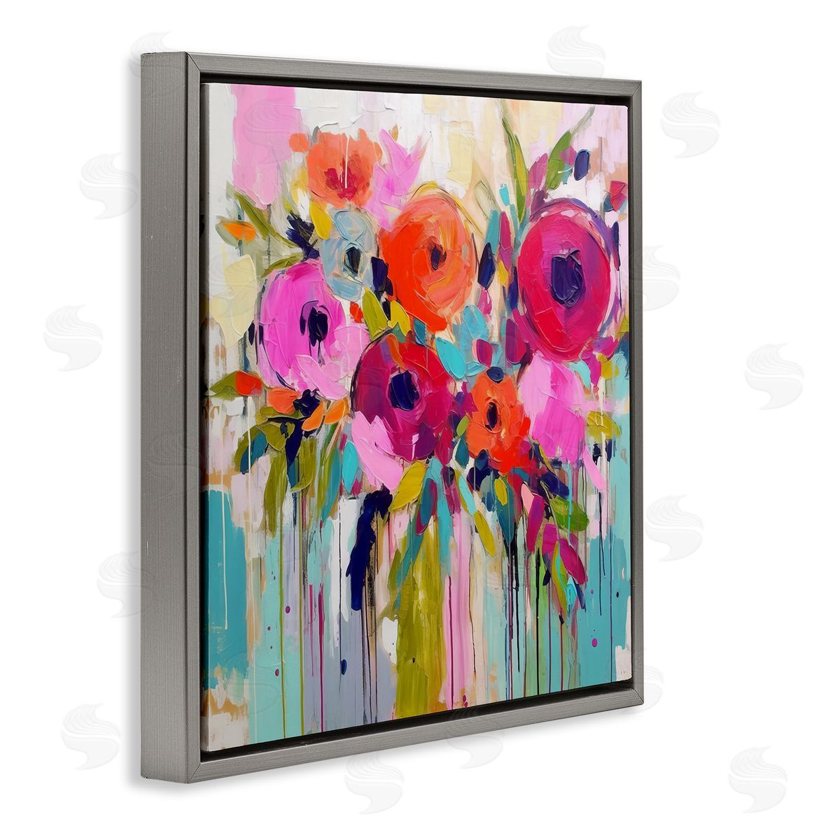 Irena Orlov Bold Drip Roses Gray Floating Frame Canvas Wall Art Print