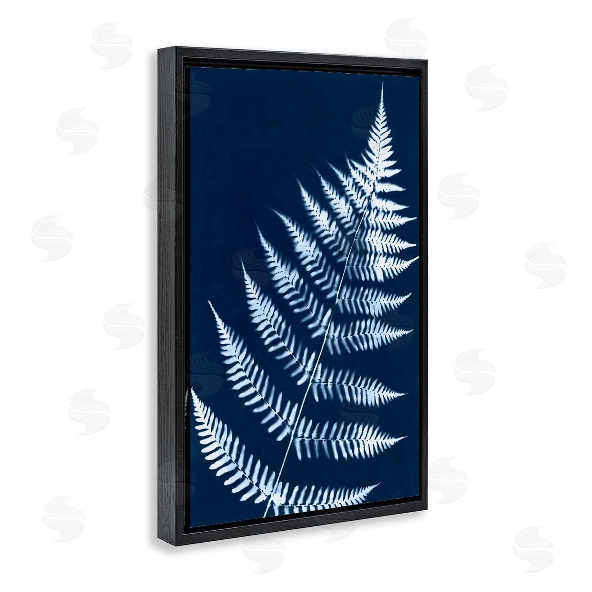 Blue Fern Impression Black Floating Frame Canvas Wall Art, Home Decor by Jason Johnson