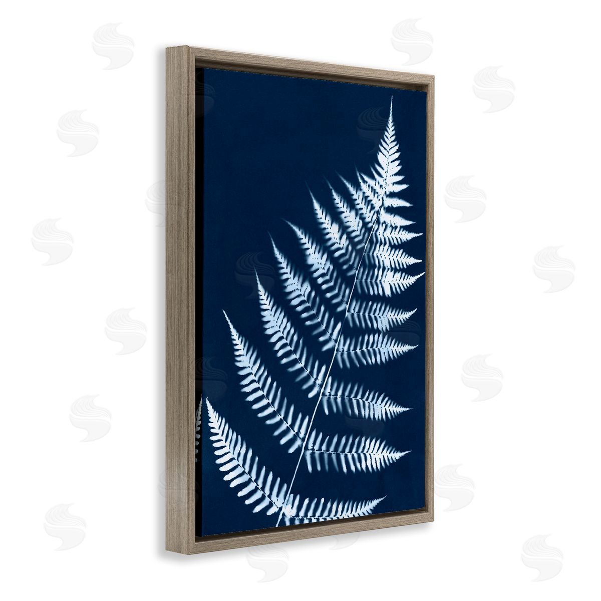 Blue Fern Impression Brown Floating Frame Canvas Wall Art, Home Decor by Jason Johnson