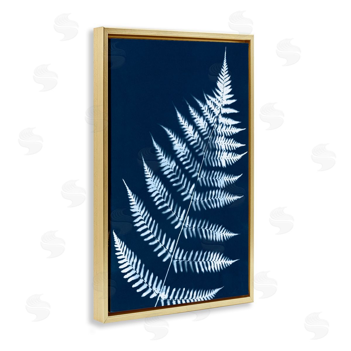 Blue Fern Impression Gold Floating Frame Canvas Wall Art, Home Decor by Jason Johnson