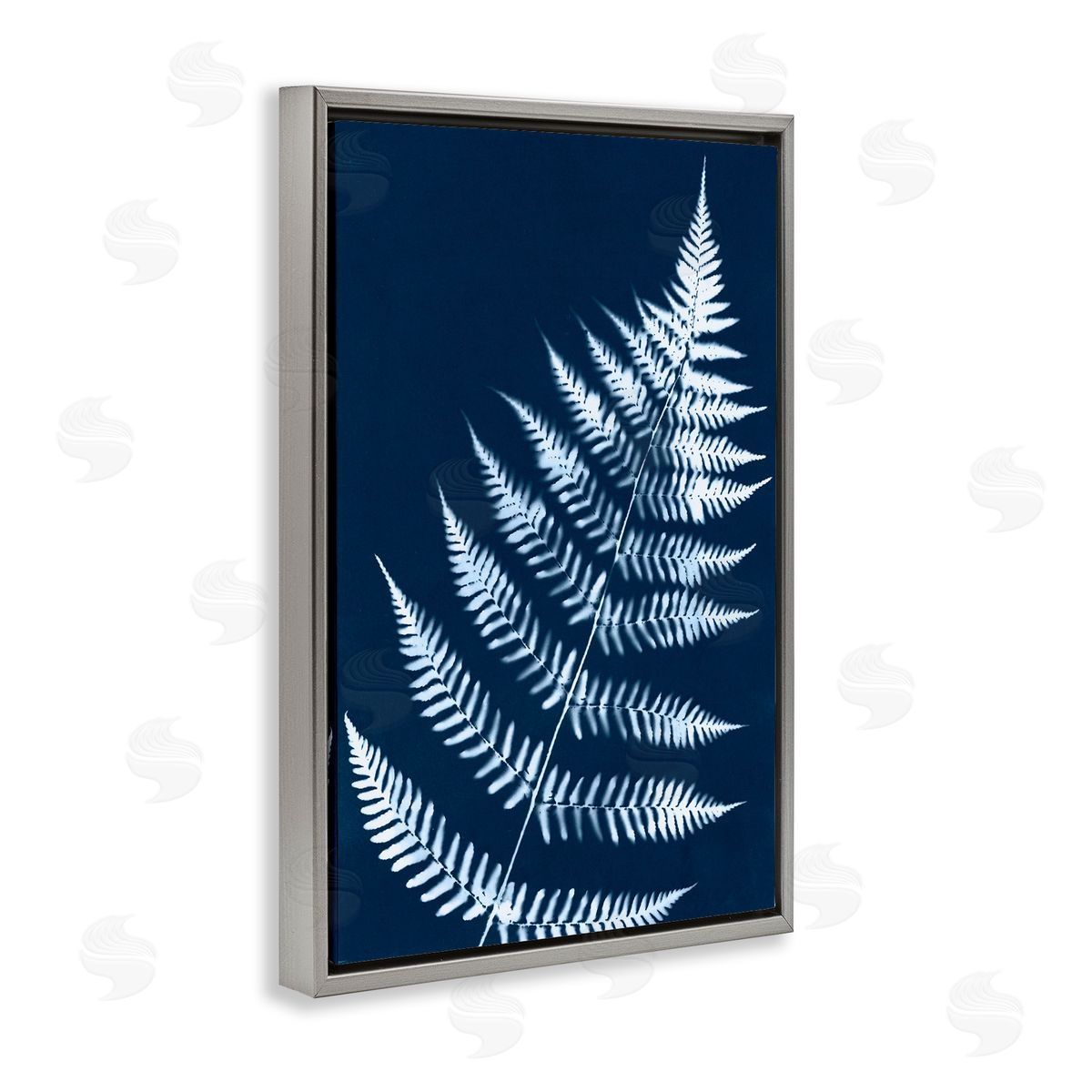 Blue Fern Impression Grey Floating Frame Canvas Wall Art, Home Decor by Jason Johnson