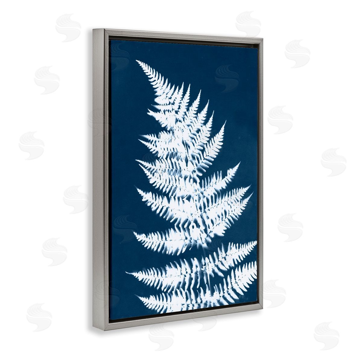 Blue and White Fern Grey Floating Frame Canvas Wall Art, Home Decor by Jason Johnson