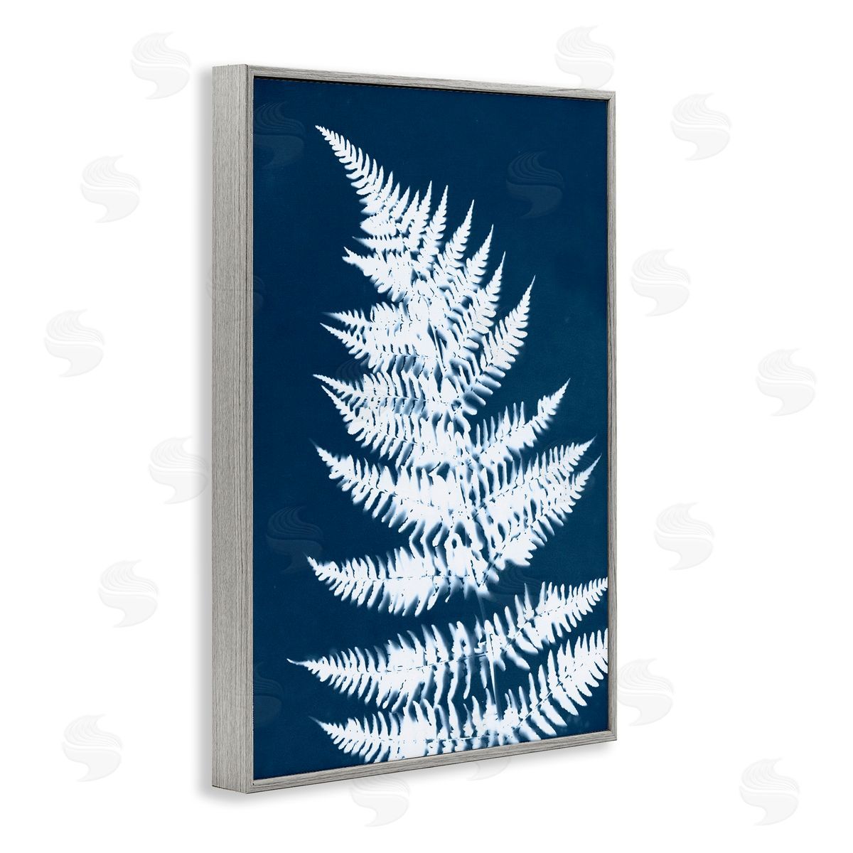 Blue and White Fern Grey Frame Print Wall Art, Home Decor by Jason Johnson