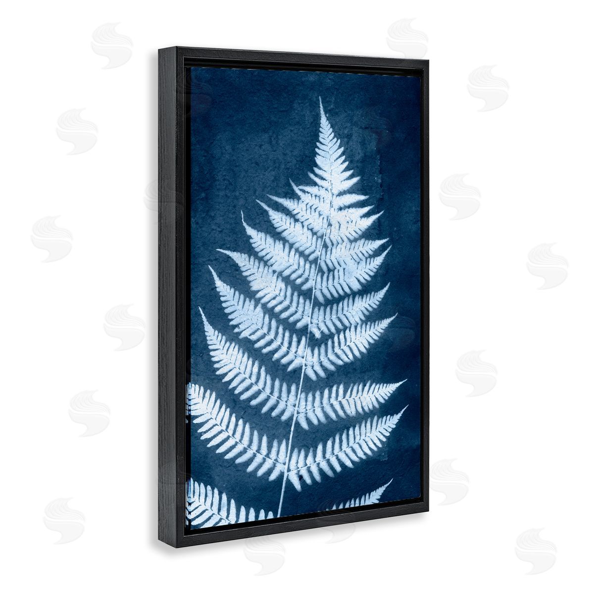 Blue Natural Fern Black Floating Frame Canvas Wall Art, Home Decor by Jason Johnson