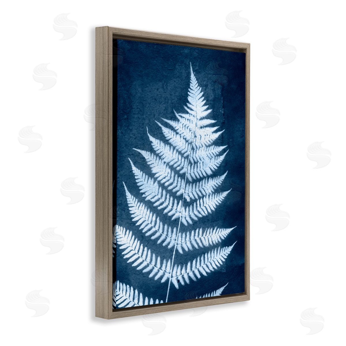 Blue Natural Fern Brown Floating Frame Canvas Wall Art, Home Decor by Jason Johnson