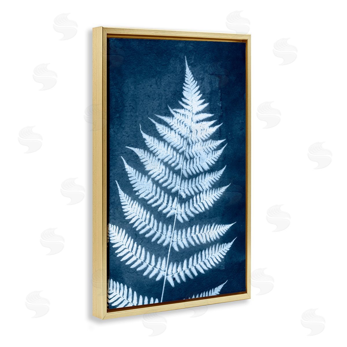 Blue Natural Fern Gold Floating Frame Canvas Wall Art, Home Decor by Jason Johnson