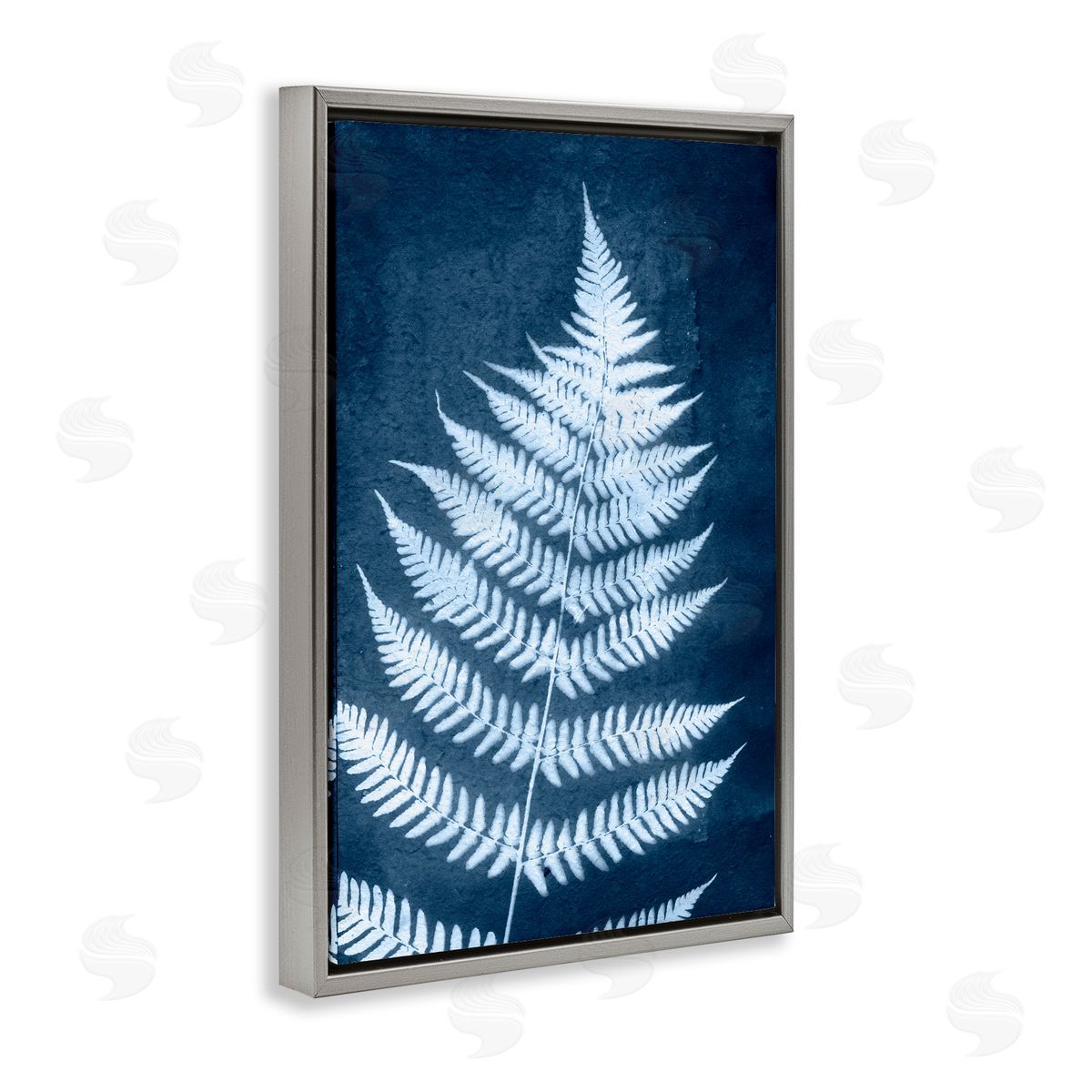 Blue Natural Fern Grey Floating Frame Canvas Wall Art, Home Decor by Jason Johnson