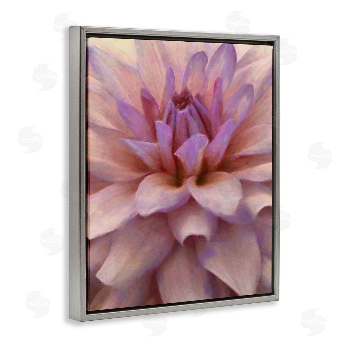 Purple Dahlia Petals Grey Floating Frame Canvas Wall Art, Home Decor by Alonzo Saunders