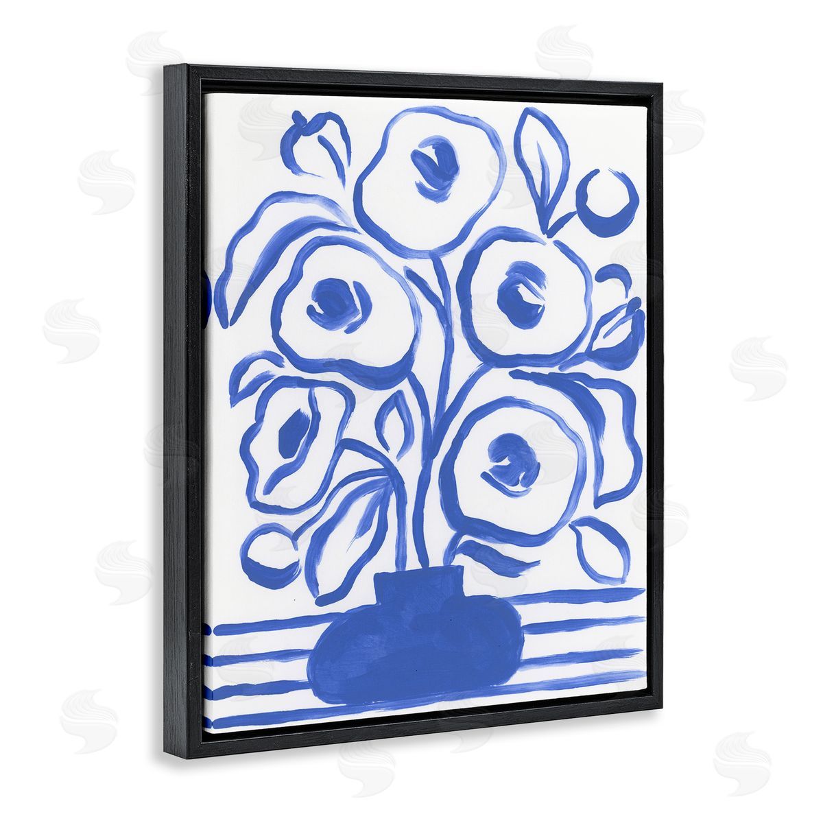 Abstract Poppy Vase Black Floating Frame Canvas Wall Art, Home Decor by June Erica Vess