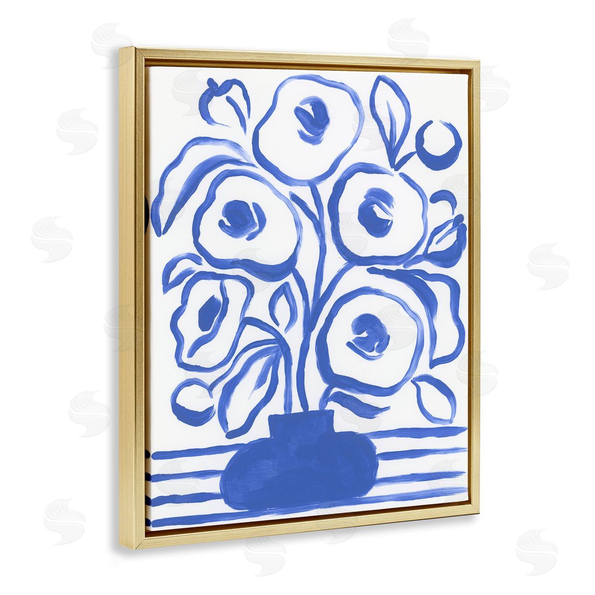 Abstract Poppy Vase Gold Floating Frame Canvas Wall Art, Home Decor by June Erica Vess