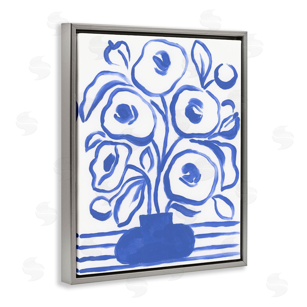 Abstract Poppy Vase Grey Floating Frame Canvas Wall Art, Home Decor by June Erica Vess