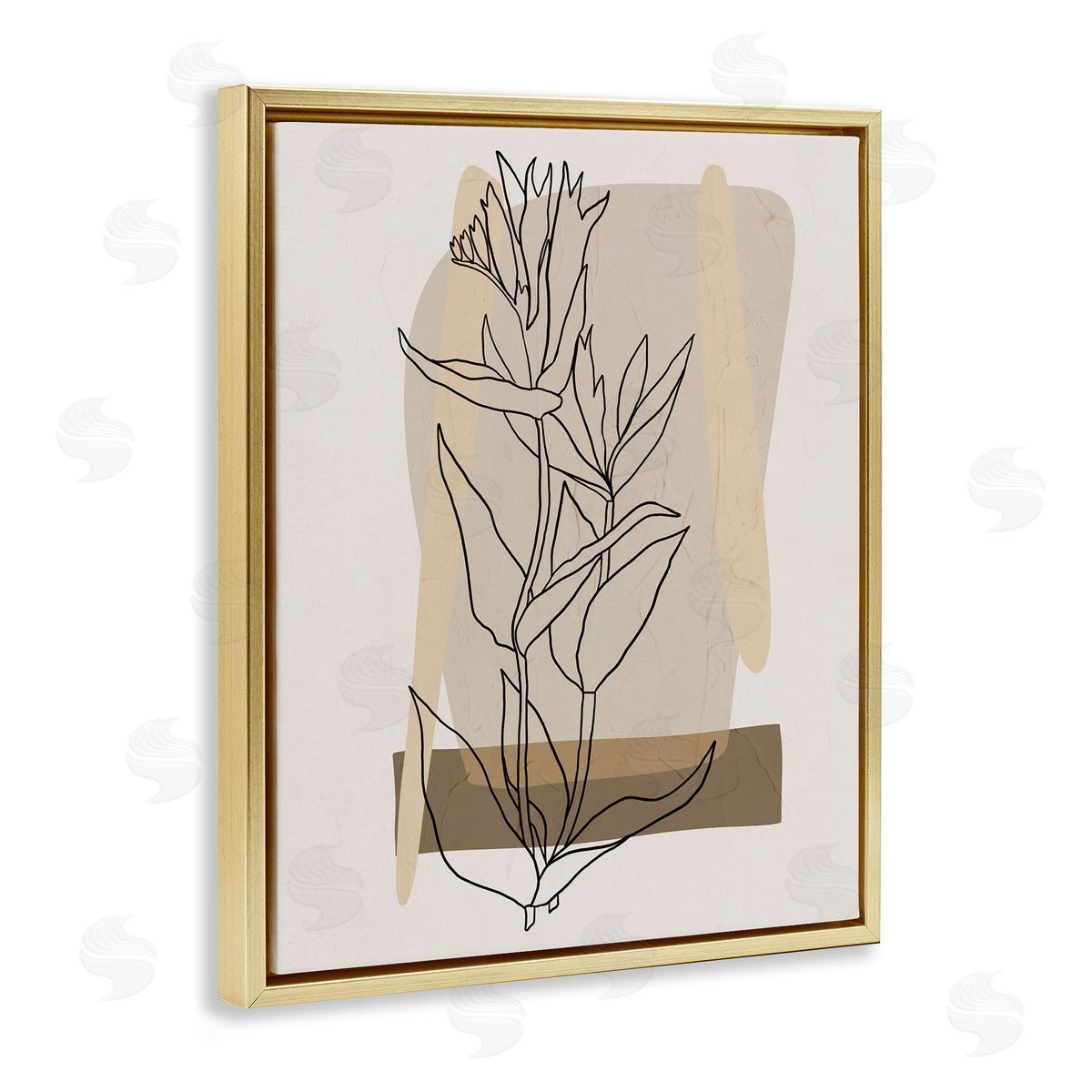 Southwestern Plant Leaves Gold Floating Frame Canvas Wall Art, Home Decor by Regina Moore
