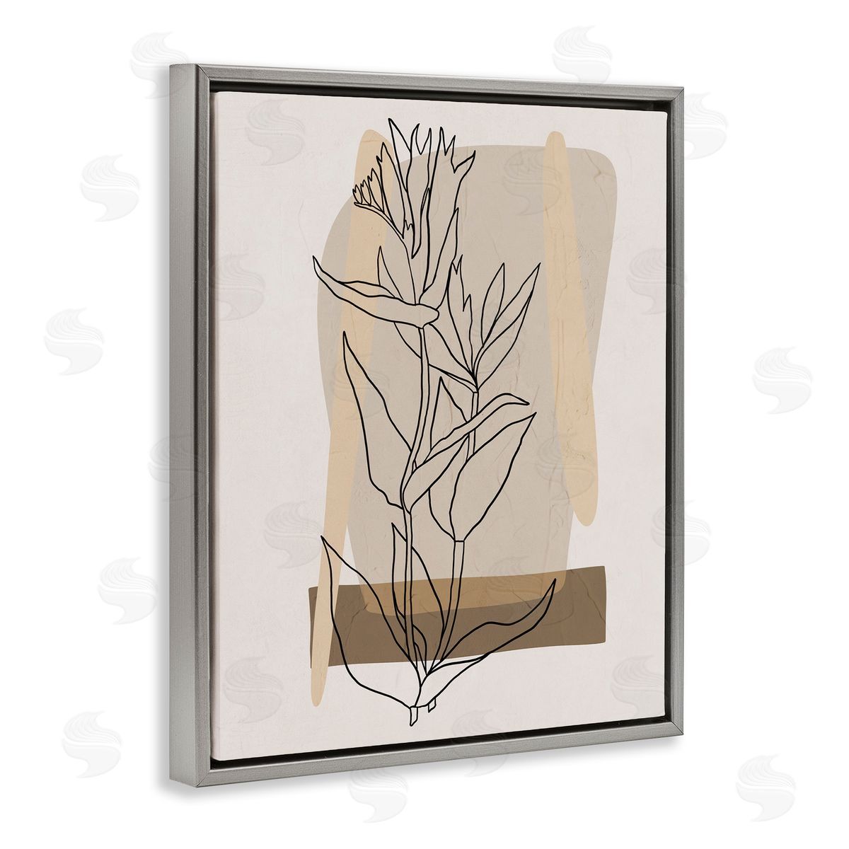 Southwestern Plant Leaves Grey Floating Frame Canvas Wall Art, Home Decor by Regina Moore
