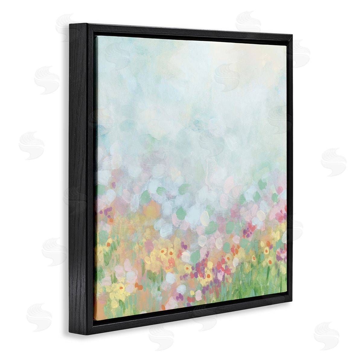 Abstract Daisy Field Black Floating Frame Canvas Wall Art, Home Decor by June Erica Vess
