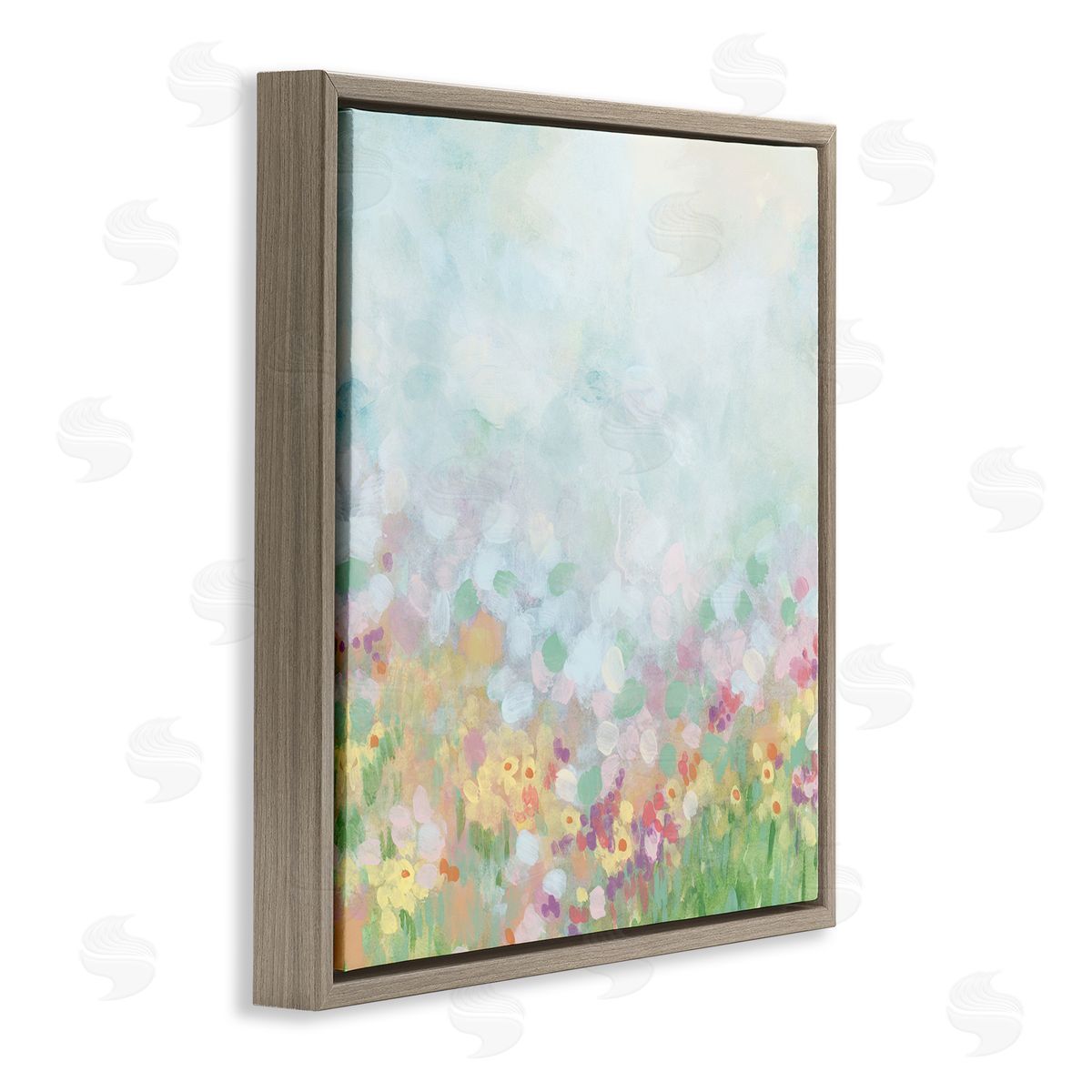 Abstract Daisy Field Brown Floating Frame Canvas Wall Art, Home Decor by June Erica Vess