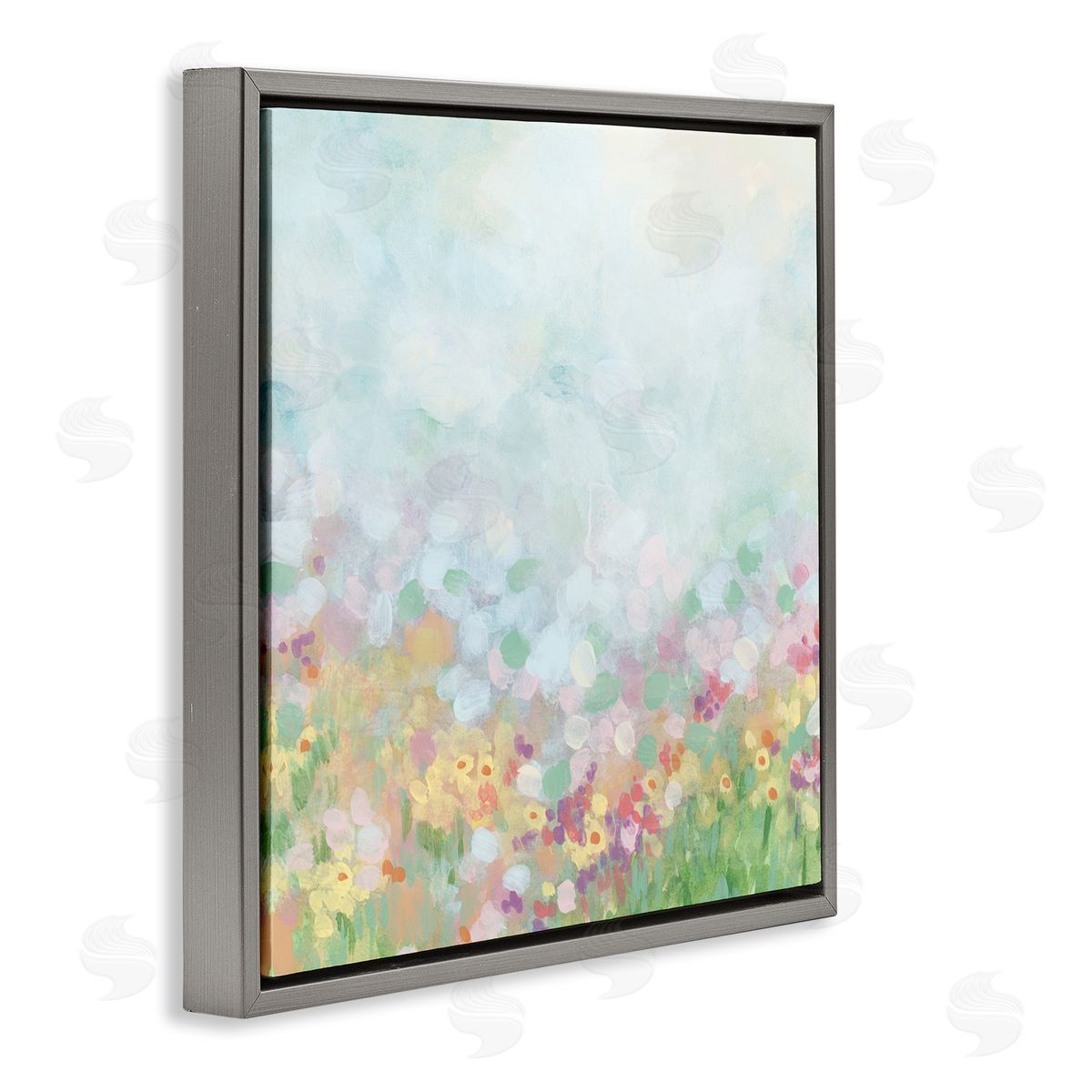 Abstract Daisy Field Grey Floating Frame Canvas Wall Art, Home Decor by June Erica Vess