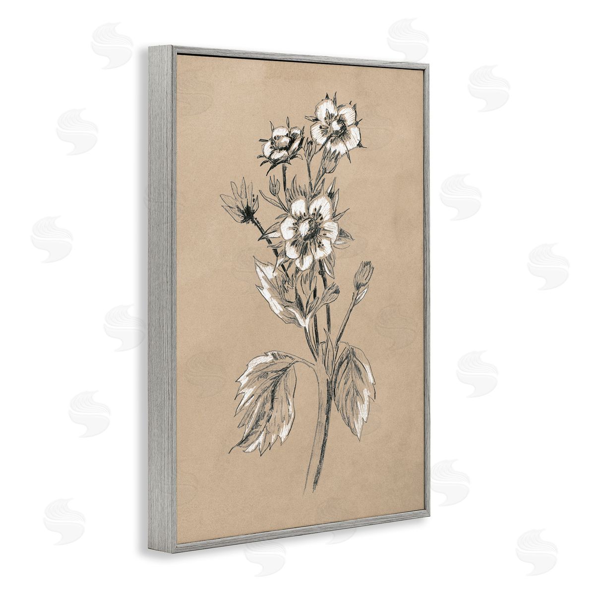 Apple Blossom Drawing Grey Frame Print Wall Art, Home Decor by June Erica Vess