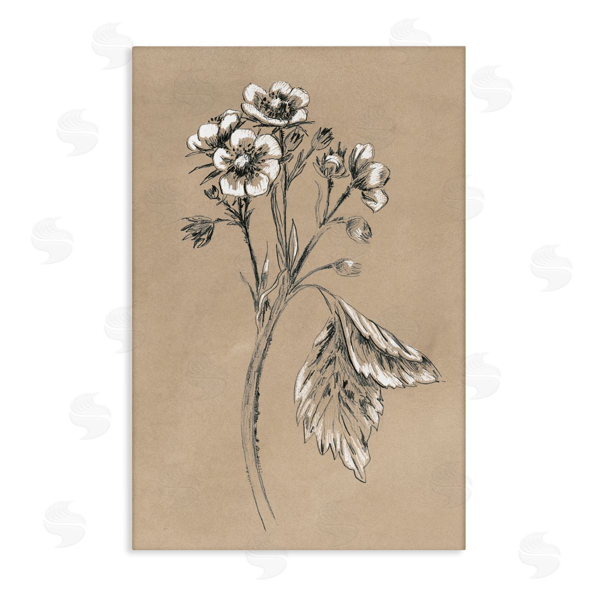 Flower Sprig Sketch Canvas Wall Art, Home Decor by June Erica Vess