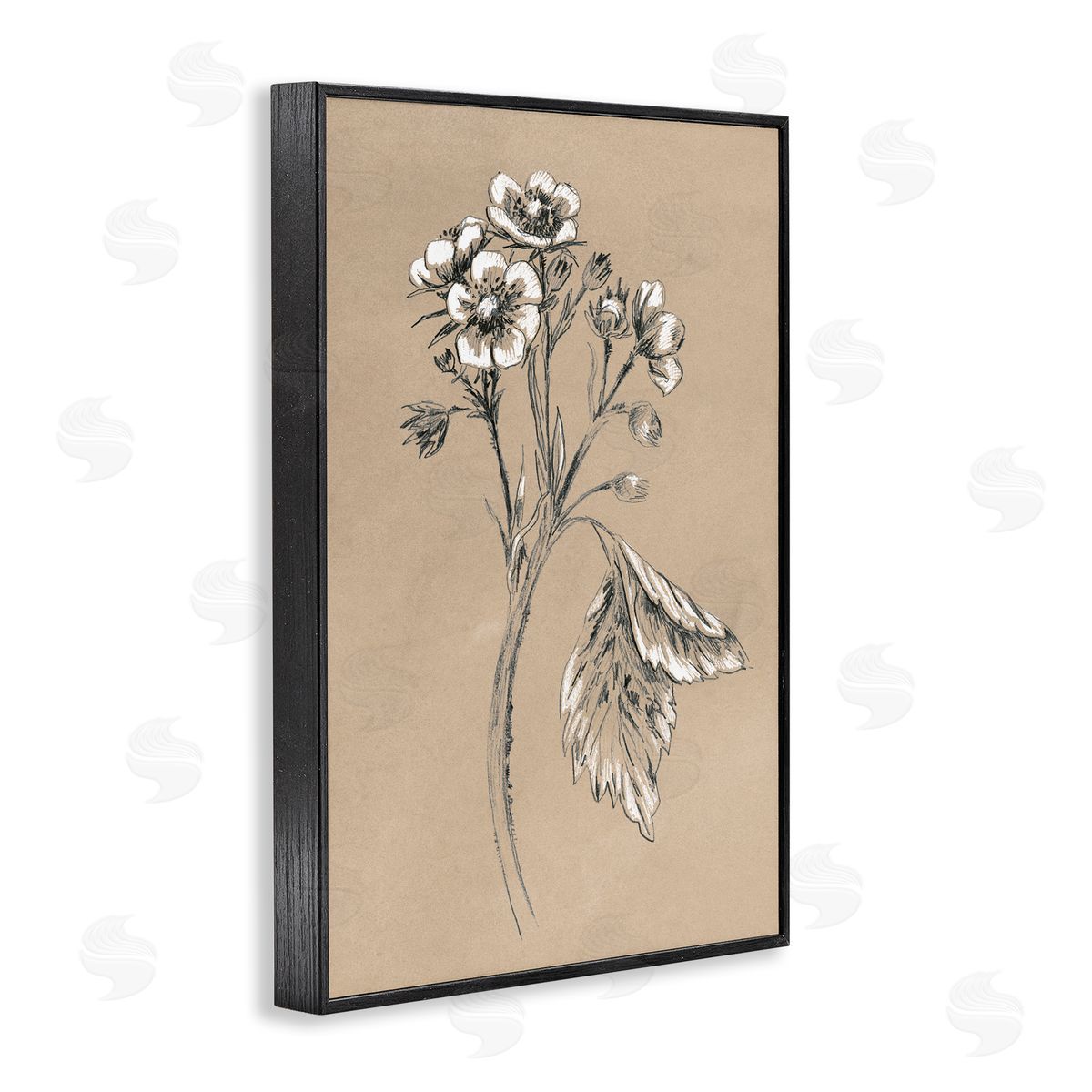 Flower Sprig Sketch Black Frame Print Wall Art, Home Decor by June Erica Vess