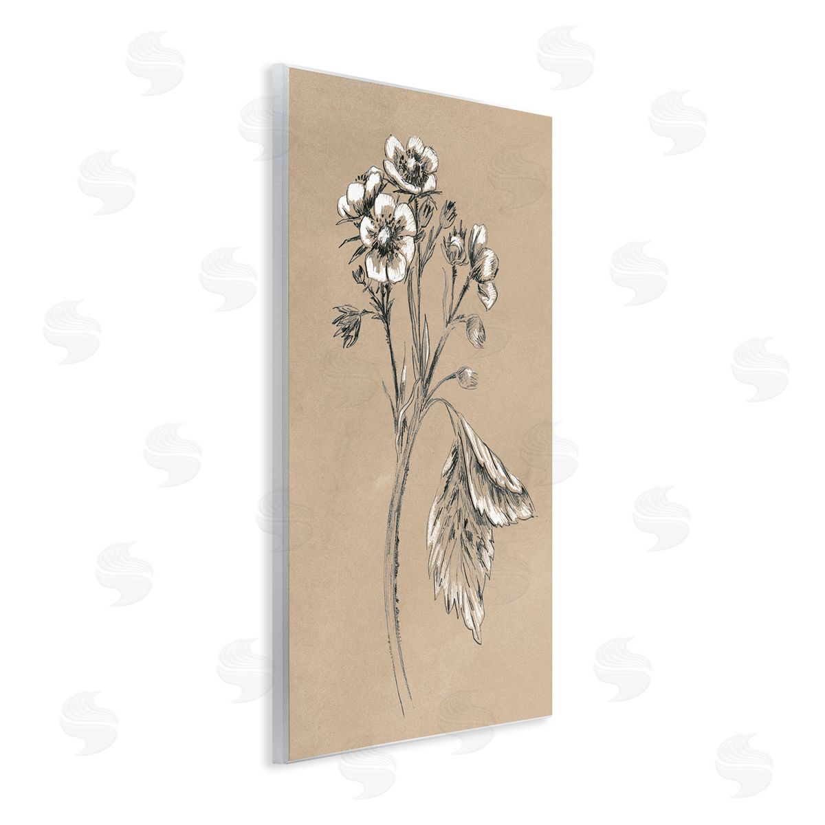Flower Sprig Sketch Wood Plaque Wall Art, Home Decor by June Erica Vess