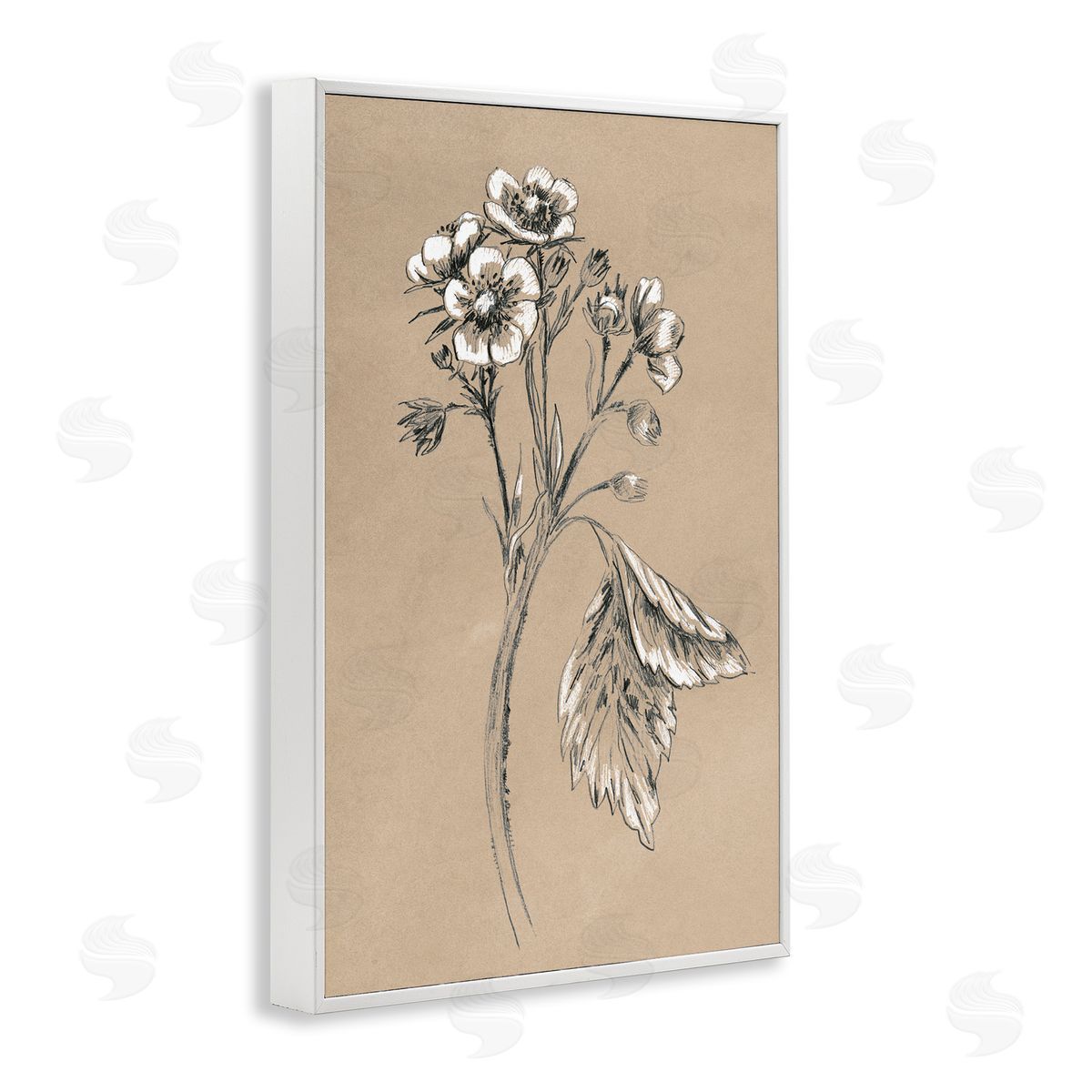 Flower Sprig Sketch White Frame Print Wall Art, Home Decor by June Erica Vess