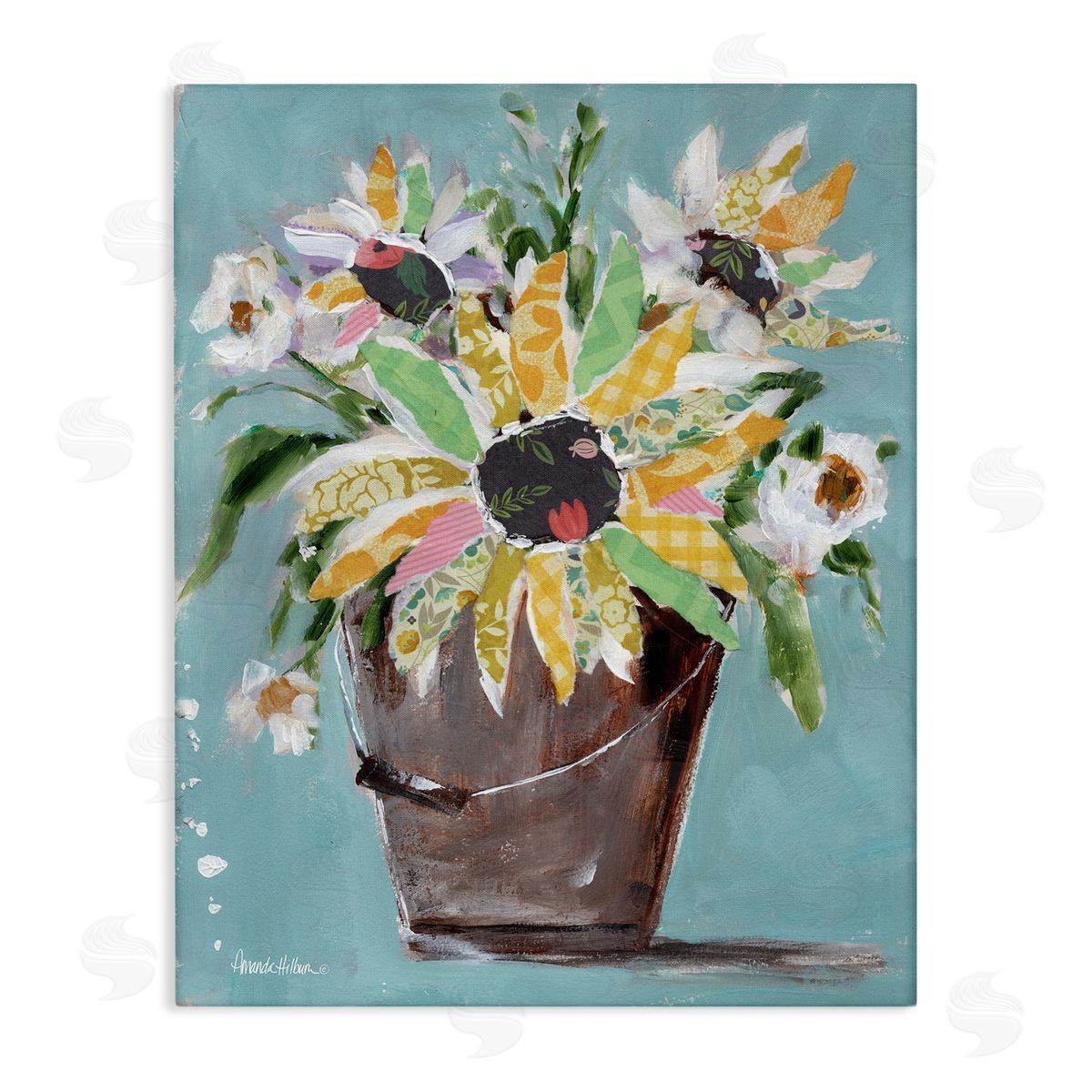 Flower Bucket Bouquet Canvas Wall Art, Home Decor by Amanda Hilburn