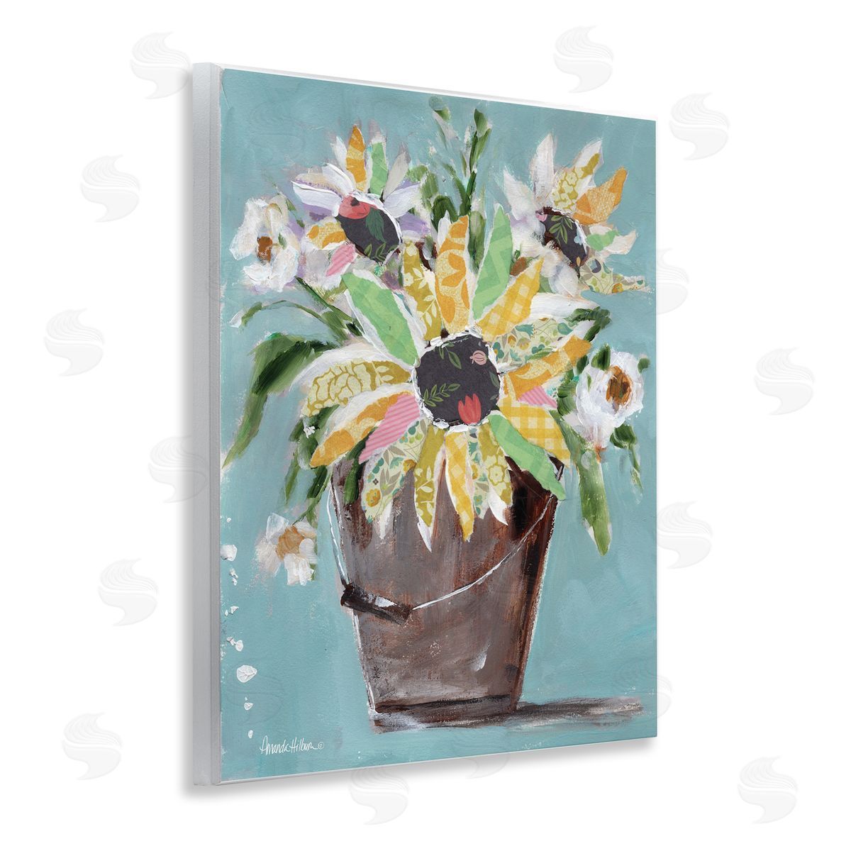 Flower Bucket Bouquet Wood Plaque Wall Art, Home Decor by Amanda Hilburn