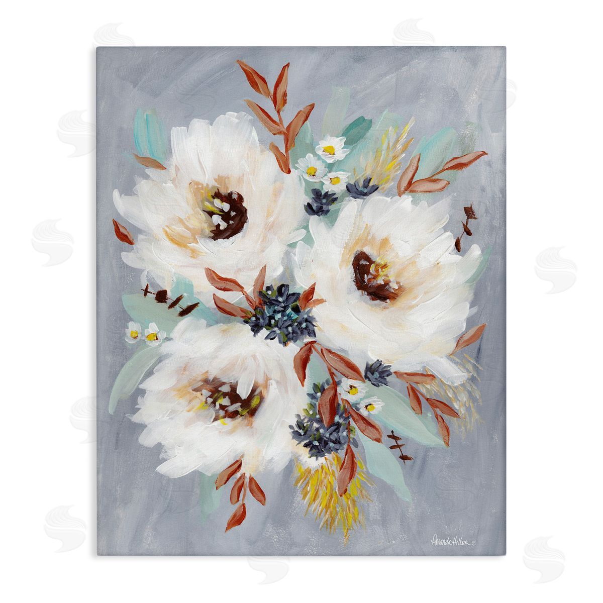White Flowers Trio Canvas Wall Art, Home Decor by Amanda Hilburn