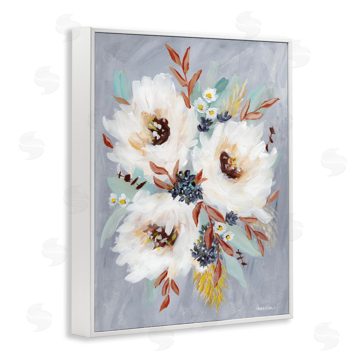 White Flowers Trio White Frame Print Wall Art, Home Decor by Amanda Hilburn