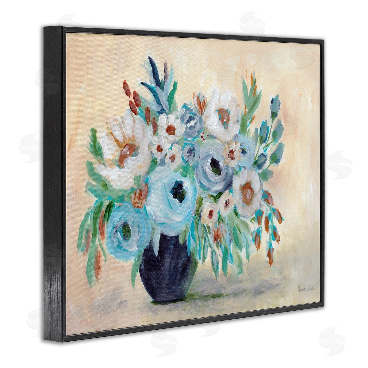 Round Blooms Bouquet Black Frame Print Wall Art, Home Decor by Amanda Hilburn