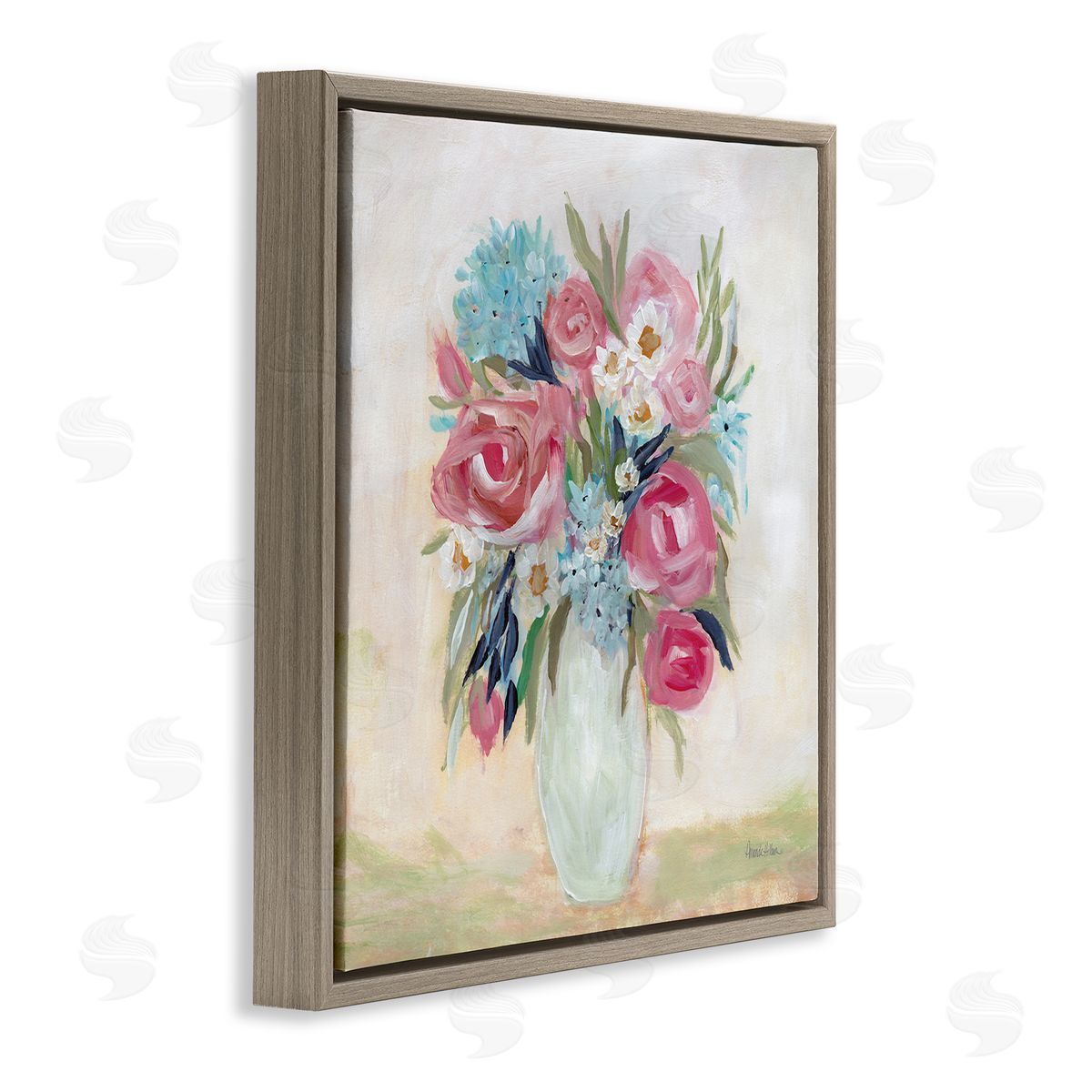 Amanda Hilburn Drooping Pink Roses Brown Floating Frame Canvas Wall Art Print