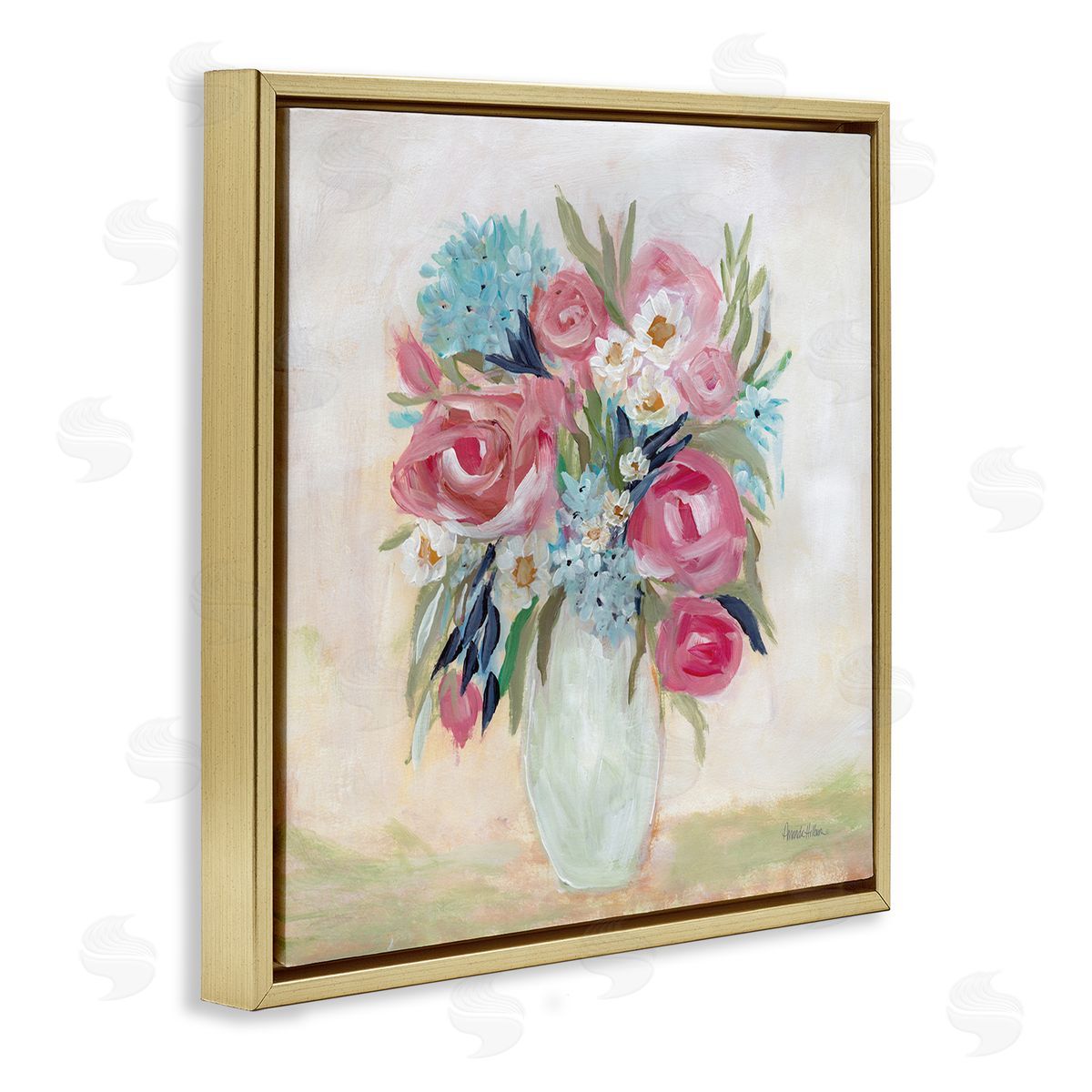 Amanda Hilburn Drooping Pink Roses Gold Floating Frame Canvas Wall Art Print