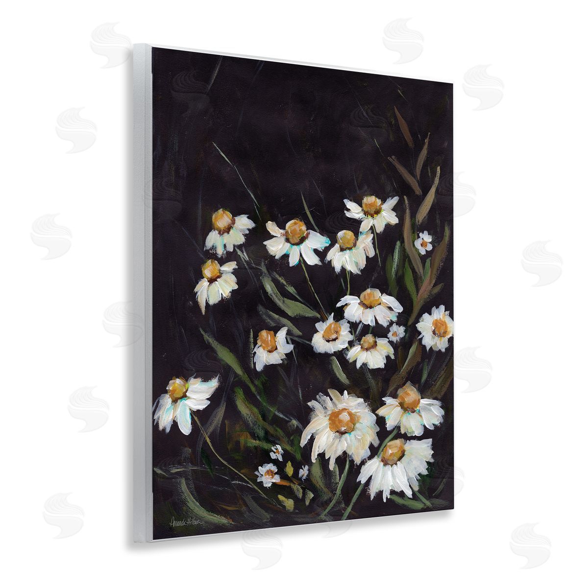 Daisies on Black Wood Plaque Wall Art, Home Decor by Amanda Hilburn