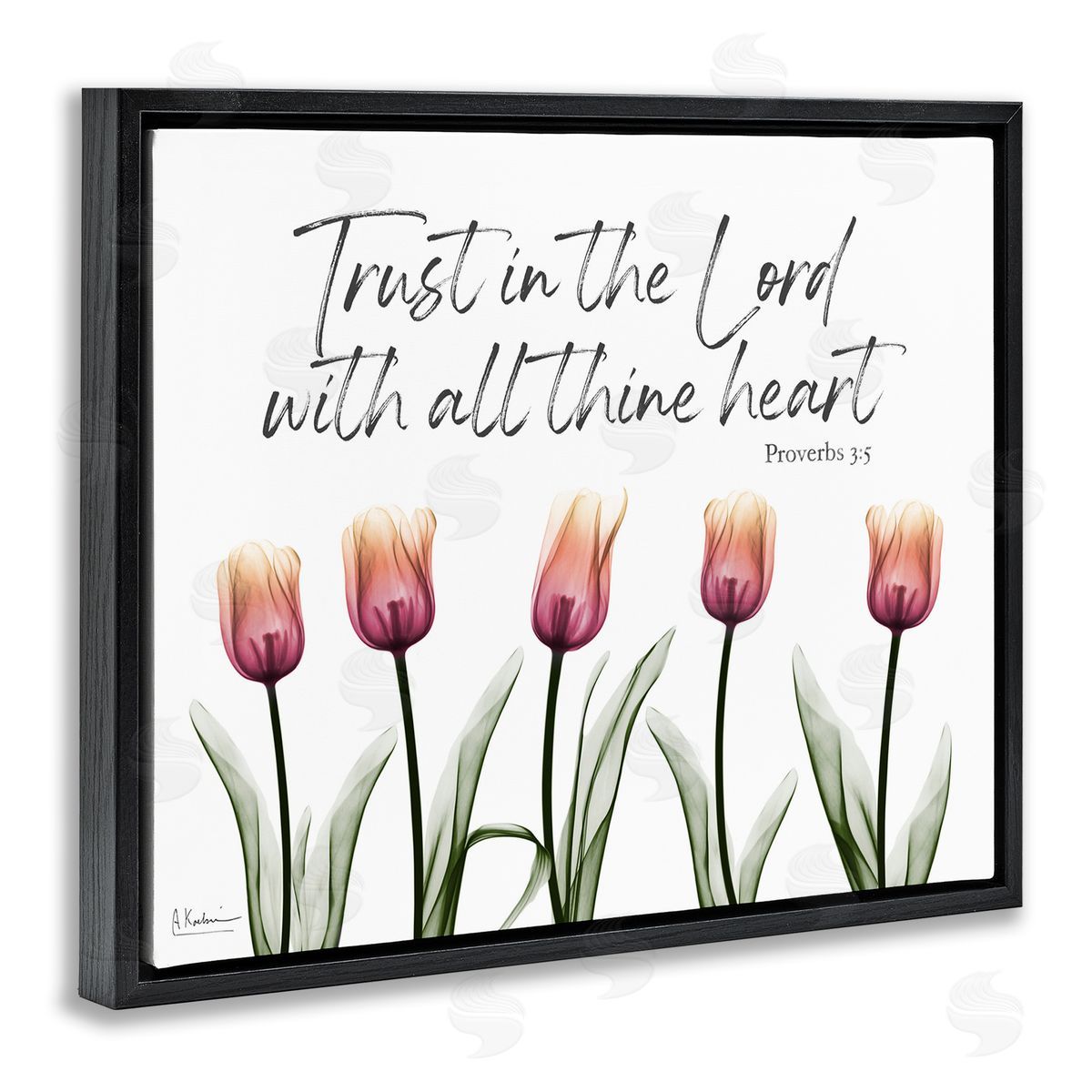 Trust The Lord Tulips Black Floating Frame Canvas Wall Art, Home Decor by Albert Koetsier
