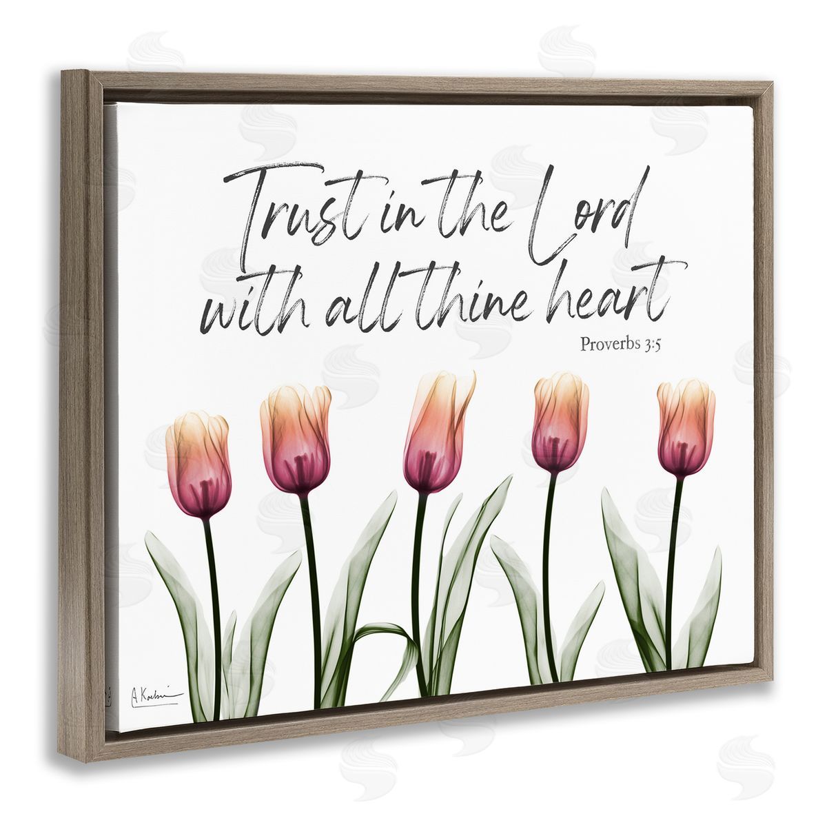 Trust The Lord Tulips Brown Floating Frame Canvas Wall Art, Home Decor by Albert Koetsier