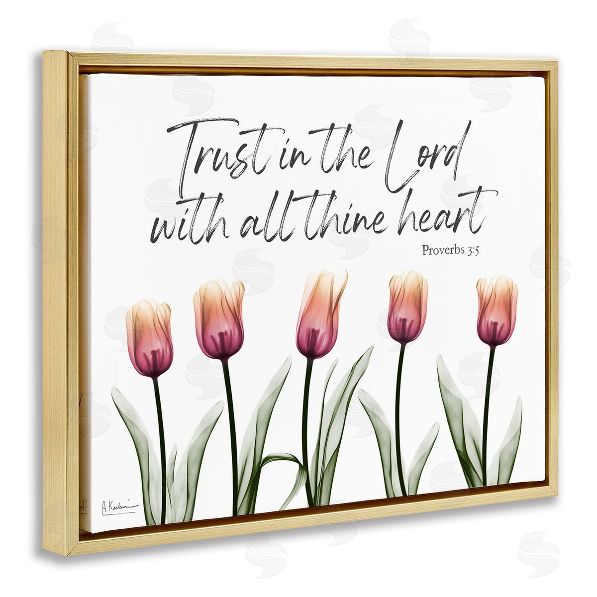 Trust The Lord Tulips Gold Floating Frame Canvas Wall Art, Home Decor by Albert Koetsier