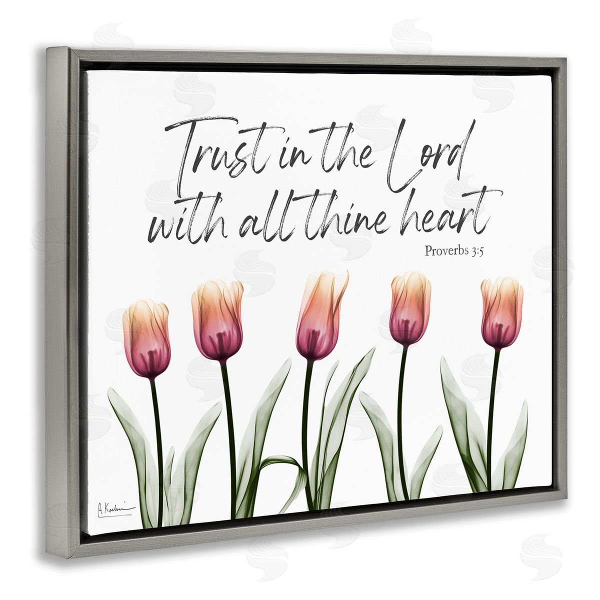 Trust The Lord Tulips Grey Floating Frame Canvas Wall Art, Home Decor by Albert Koetsier
