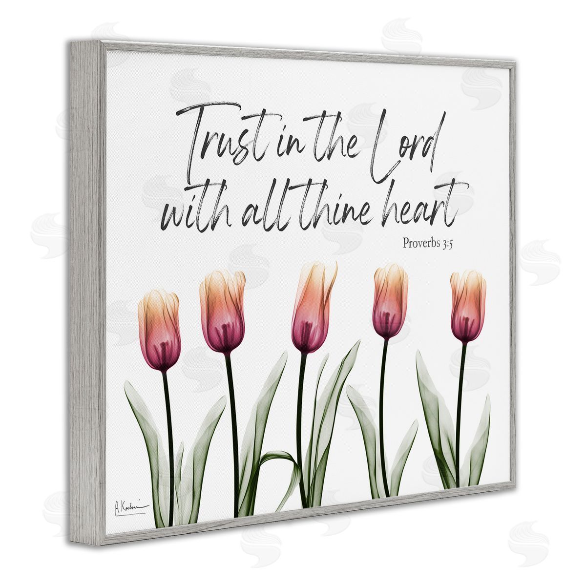 Trust The Lord Tulips Grey Frame Print Wall Art, Home Decor by Albert Koetsier