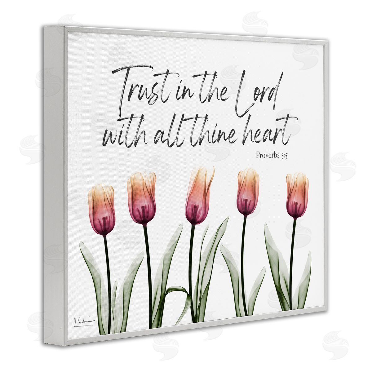 Trust The Lord Tulips White Frame Print Wall Art, Home Decor by Albert Koetsier