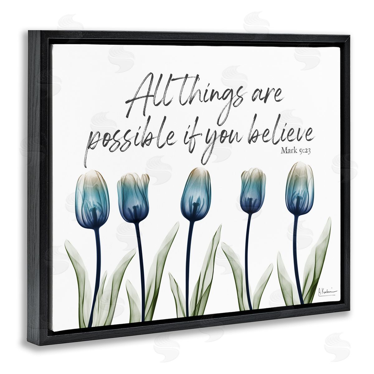All Things Possible Tulips Black Floating Frame Canvas Wall Art, Home Decor by Albert Koetsier